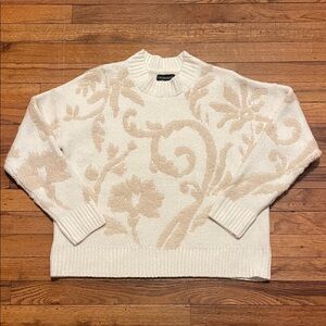 Cynthia Rowley Cream & Beige Floral Crewneck Sweater